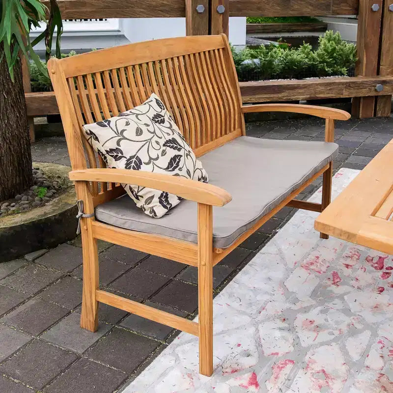 Ensemble de salle à manger d'extérieur en teck Sonoma Lane Amherst 6 pièces avec coussins beiges – Résistant aux intempéries, 2 trous pour parasol