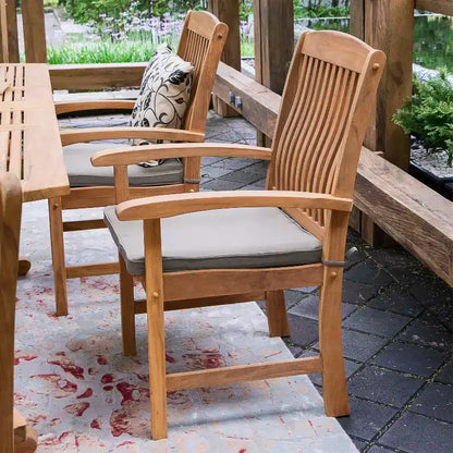 Ensemble de salle à manger d'extérieur en teck Sonoma Lane Amherst 6 pièces avec coussins beiges – Résistant aux intempéries, 2 trous pour parasol