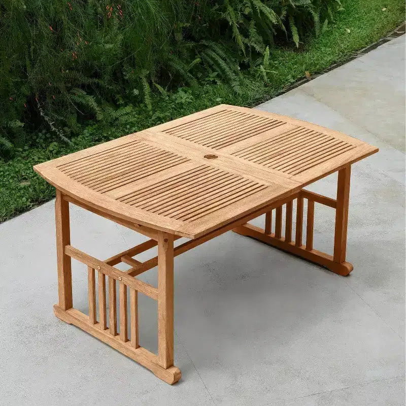 Ensemble de salle à manger d'extérieur en teck Sonoma Lane Amherst 6 pièces avec coussins beiges – Résistant aux intempéries, 2 trous pour parasol