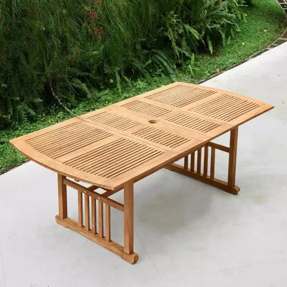Ensemble de salle à manger d'extérieur en teck Sonoma Lane Amherst 6 pièces avec coussins beiges – Résistant aux intempéries, 2 trous pour parasol