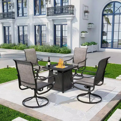 5pc Patio Dining Set with 28" Square Gas Fire Pit Table & Swivel Arm Chairs - Captiva Designs: Outdoor Seating, Rust-Resistant