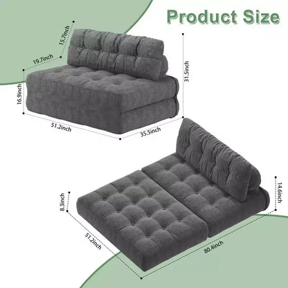 Divano Letto Futon Pieghevole in Velluto a Coste, Sedia Convertibile da Pavimento con Cuscino e Supporto per la Schiena