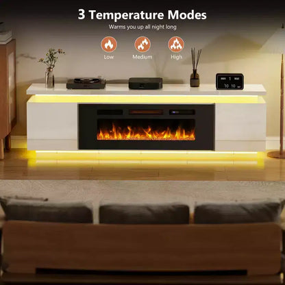 Meuble TV Skyzoo avec foyer électrique intégré, pour téléviseurs jusqu'à 80 pouces, avec lumières LED et 4 prises CA, console TV pour salon