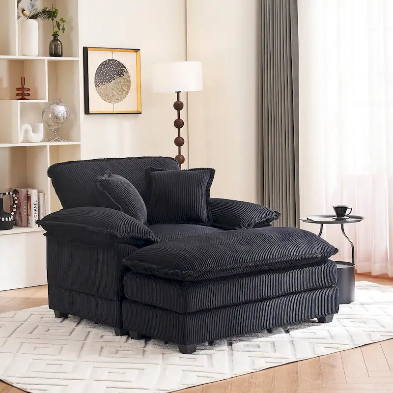 56.9 W Poltrona Oversize con Pouf, Poltrona da Lettura per Camera da Letto, Divano Letto Pigro, Poltrona Reclinabile Singola Moderna Oversize