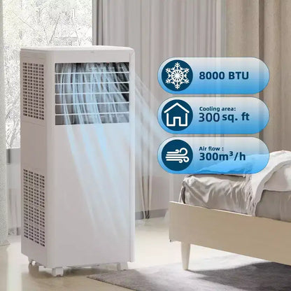 Condizionatore d'aria portatile da 8.000 BTU - 3-in-1 Raffreddamento, Deumidificatore e Ventilatore per ambienti fino a 32,5 mq con Modalità Sleep e 1 Anno di Garanzia