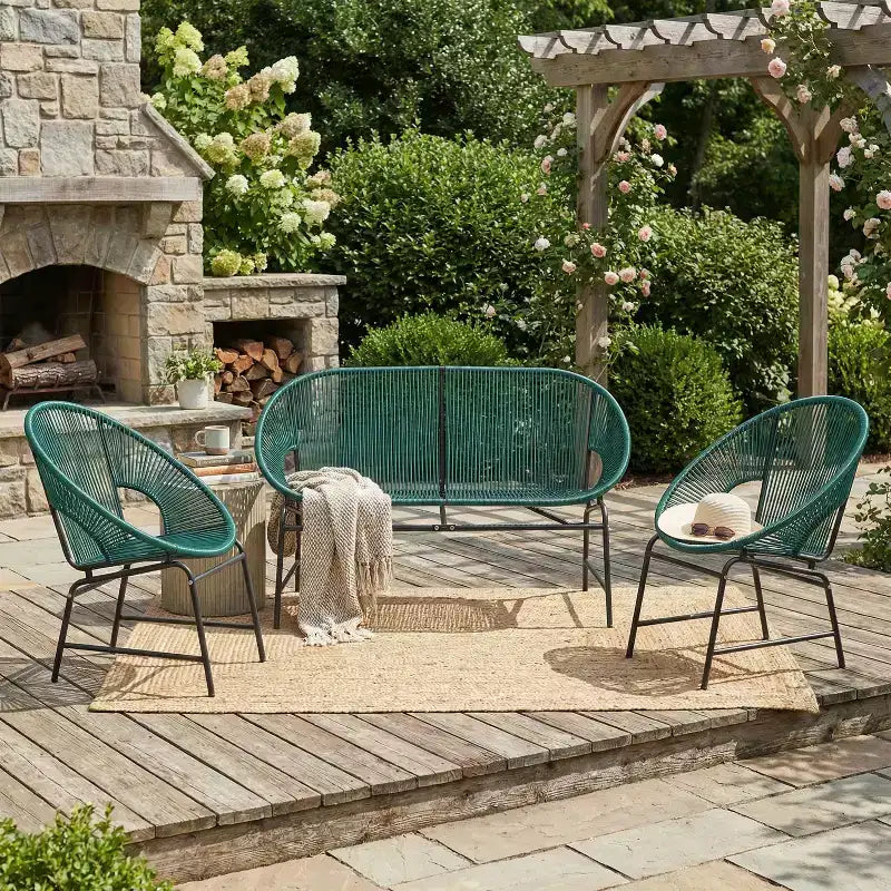 Christopher Knight Home Paoa Set Salotto da Esterno in 3 Pezzi Intrecciato con Struttura in Ferro (Tavolo Non Incluso)