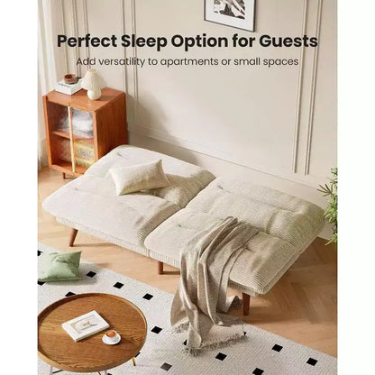 Divano letto in velluto a coste da 168 cm con schienale e braccioli regolabili, adatto a piccoli spazi, salotti o uffici come divano futon.