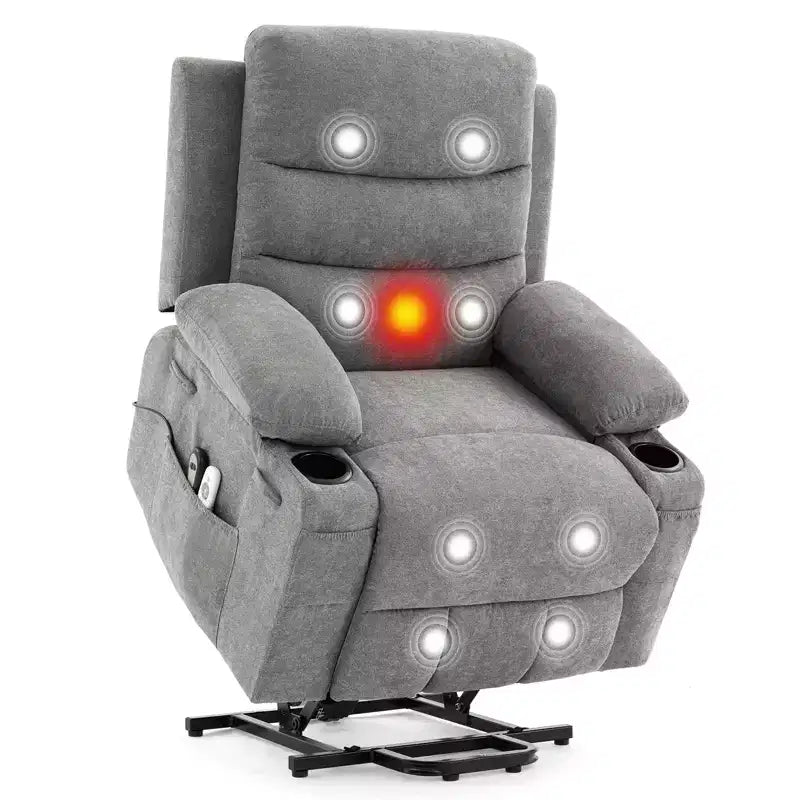 Fauteuil inclinable électrique releveur, fauteuils inclinables électriques pour personnes âgées avec fonction chauffante et massante, aide à la levée, porte-gobelets, poche latérale, pour salon