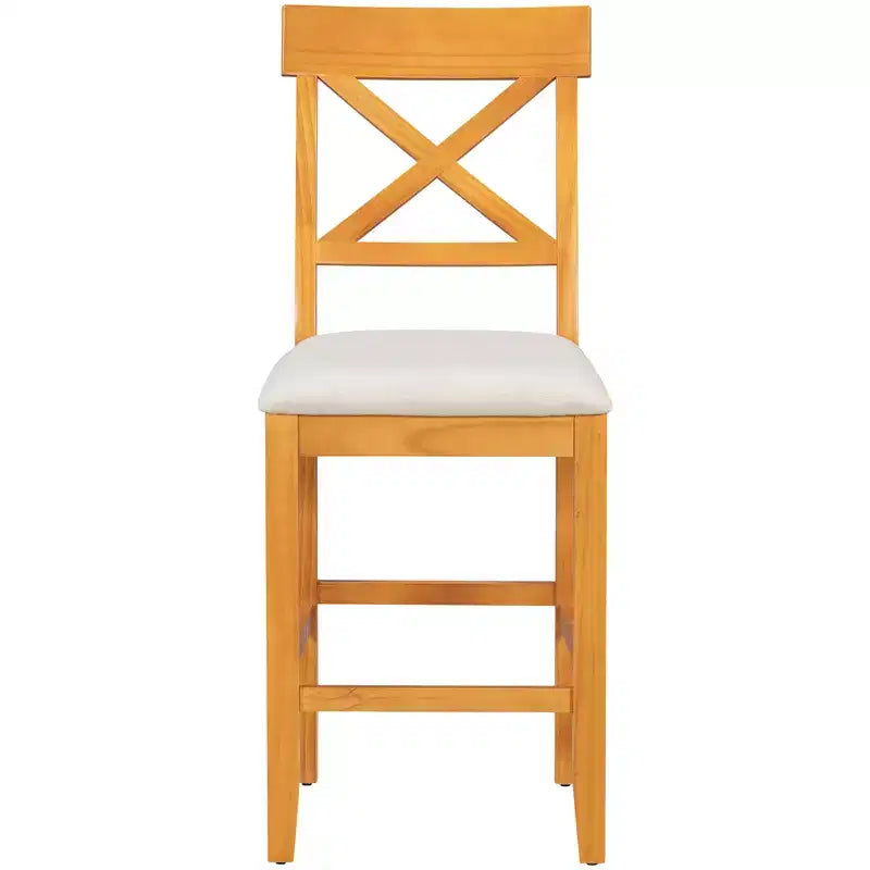 Set da pranzo a 5 pezzi in stile rustico ad altezza bancone per 4 persone, set da tavolo da bar in legno con ripiani e 4 sedie imbottite