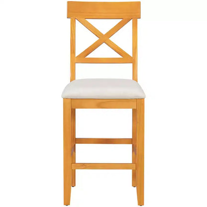 Set da pranzo a 5 pezzi in stile rustico ad altezza bancone per 4 persone, set da tavolo da bar in legno con ripiani e 4 sedie imbottite