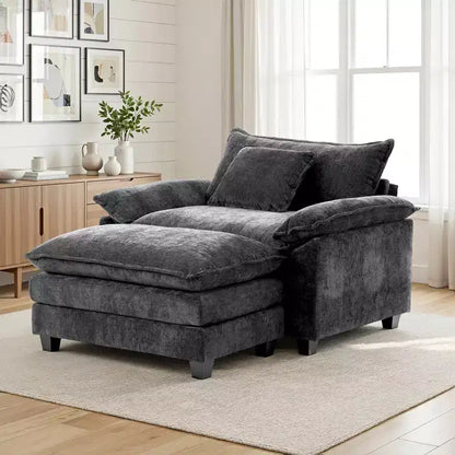 Poltrona a sacco oversize in ciniglia EHMKNP con pouf