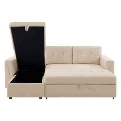 Divano sezionale reversibile con letto estraibile, chaise longue con contenitore nascosto, gambe durevoli,