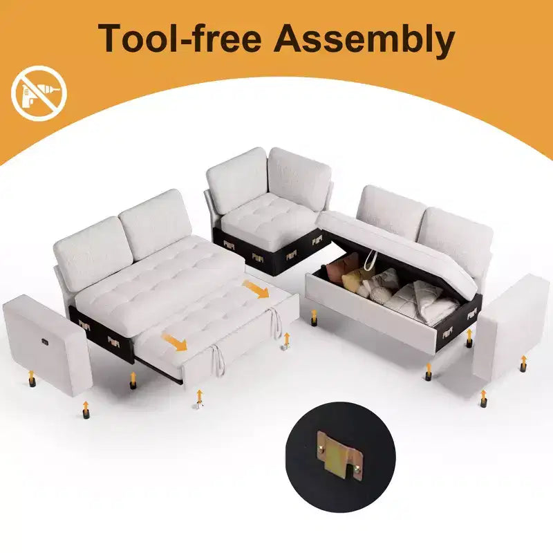 Dyonery Comfy Divano Letto 198 cm, Divano Letto a L in ciniglia con Letto Estraibile e Chaise Longue Contenitore per Soggiorno, Appartamento e Ufficio, Nero