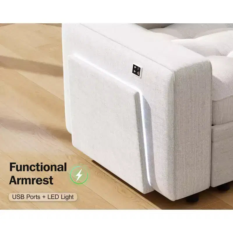 Divano componibile Dyonery a 8 posti a U con letto estraibile/schienale reclinabile/porte USB/tavolo/vano contenitore, montaggio senza attrezzi