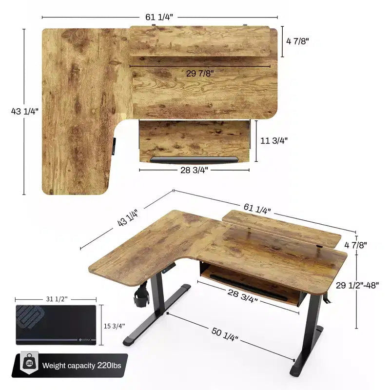 Scrivania angolare EUREKA ERGONOMIC 60x23 regolabile in altezza con set di accessori