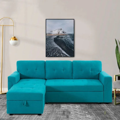 Divano sezionale reversibile con letto estraibile, chaise longue con contenitore nascosto, gambe durevoli,