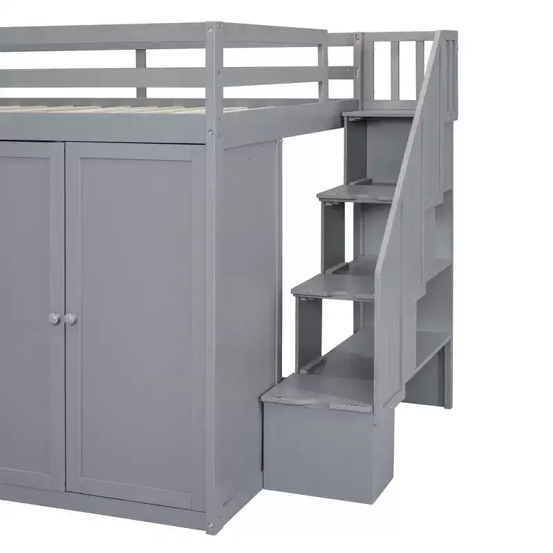 Letto a soppalco intero in pile orsetto con mensola portaoggetti e cassetti, letto a soppalco alto in legno con scrivania versatile per camera da letto