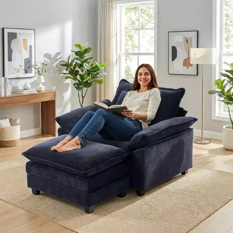 Poltrona a sacco oversize in ciniglia EHMKNP con pouf