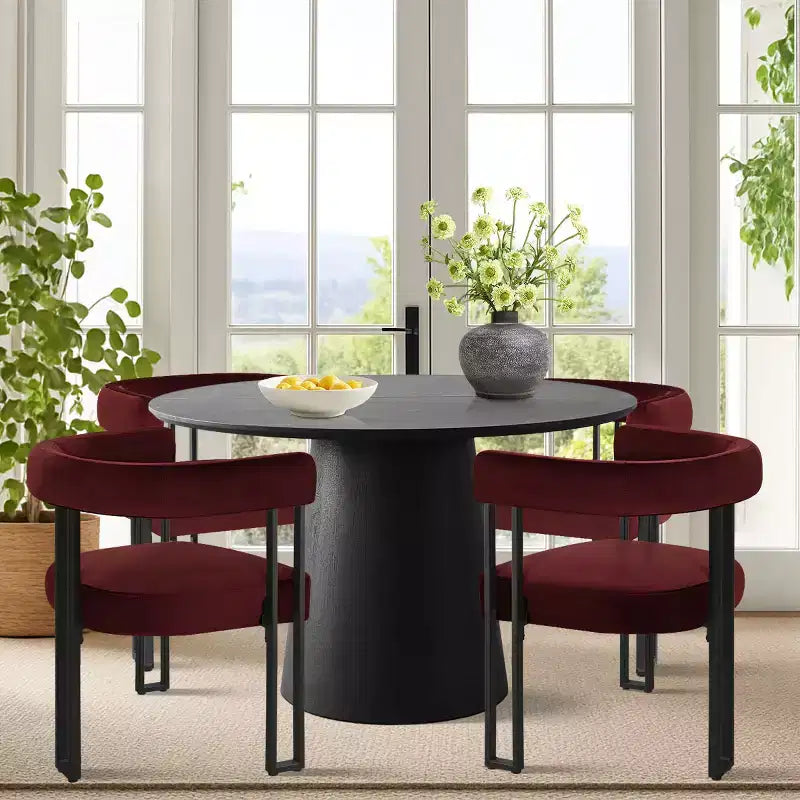 Set tavolo da pranzo allungabile da 120-210 cm per 4 persone, tavolo nero e 4 sedie da pranzo imbottite in velluto con gambe in metallo, stile moderno