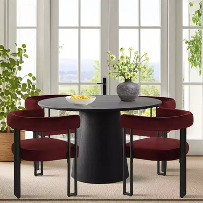 Set tavolo da pranzo allungabile da 120-210 cm per 4 persone, tavolo nero e 4 sedie da pranzo imbottite in velluto con gambe in metallo, stile moderno