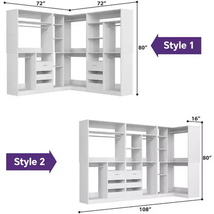 Besiost Lot de 3 dressings d'angle avec étagères et tiroirs, organisateur de placard autoportant avec tringles à vêtements