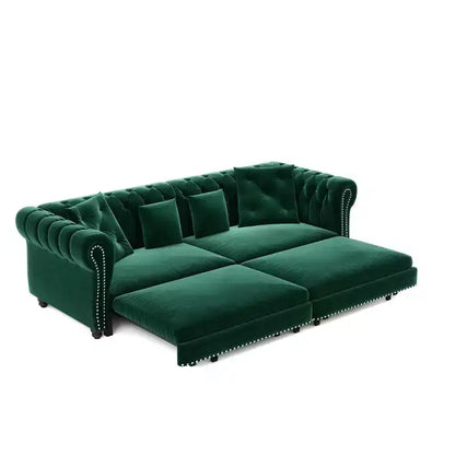 Canapé-lit gigogne 3-en-1 King Size Whisen Velvet et canapé convertible avec pouf mobile, design capitonné