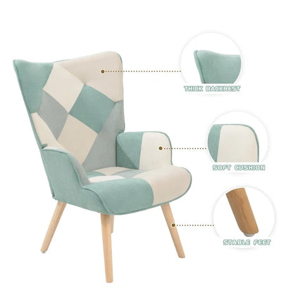 Fauteuil d'appoint avec pouf, ensemble fauteuil et pouf de salon, fauteuil d'appoint confortable pour chambre à coucher, surface en tissu à épissures créatives