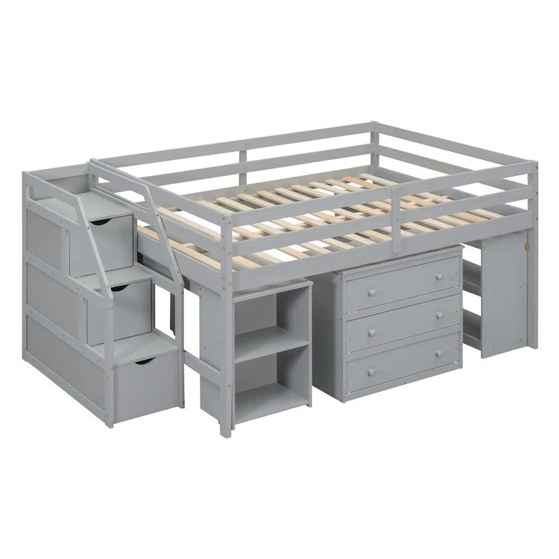 Lit mezzanine pleine taille avec bureau coulissant et 3 tiroirs