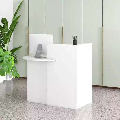 Costway Bancone per Reception, Scrivania da Ufficio con Ripiano Aperto e Cassetto con Serratura, Bianco/Marrone/Nero