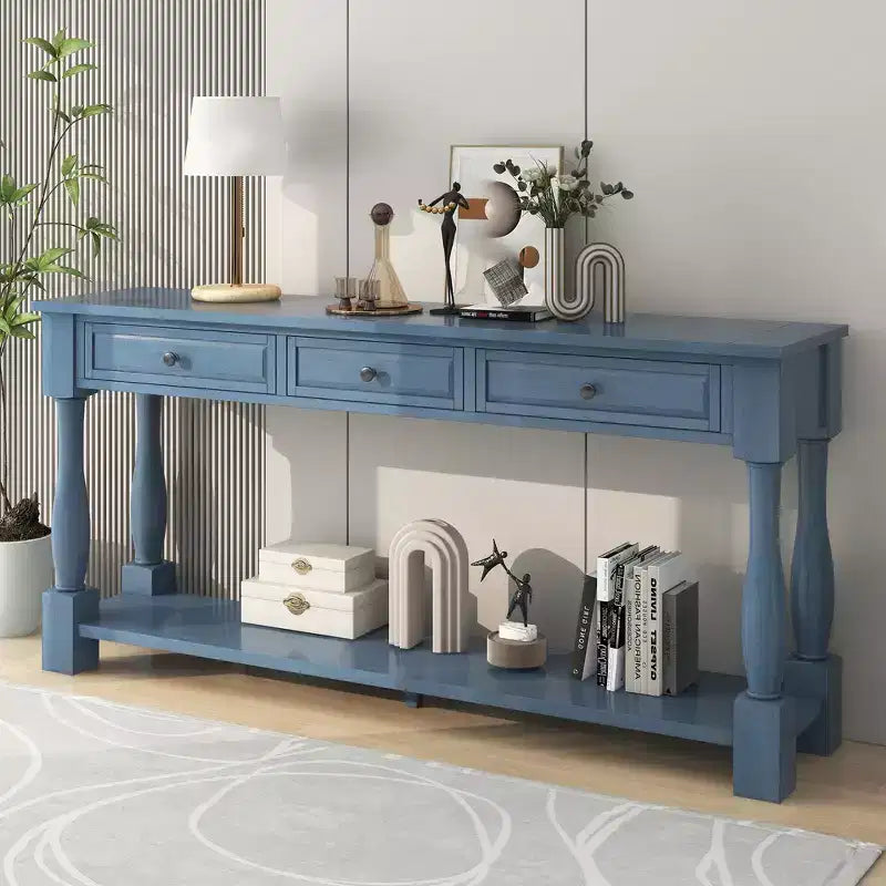 Whisen Console Longue Rectangulaire en Bois de Style Méditerranéen avec Tiroirs et Étagère
