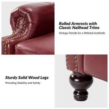 Ensemble de 2 fauteuils inclinables modernes en cuir véritable Elisabete avec garniture cloutée vintage pour salon et chambre à coucher | ART OF LIVING DESIGNS