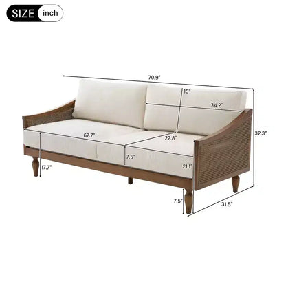 Divanetto Divano Moderno di Metà Secolo con Morbida Imbottitura, Braccioli in Rattan e Gambe in Legno, Divano a 2 Posti per Soggiorno, Camera da Letto o Appartamento-Panipeachy