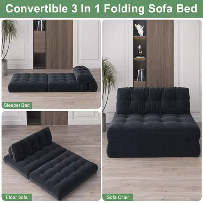 Divano Letto Futon Pieghevole in Velluto a Coste, Sedia Convertibile da Pavimento con Cuscino e Supporto per la Schiena