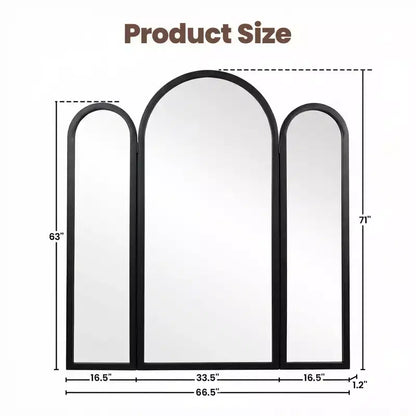 Specchio a tre ante Dovelina 71A*66.5L, specchio a figura intera ad arco reclinabile per soggiorno, sala da pranzo, ingresso, camera da letto, telaio in metallo/legno disponibile