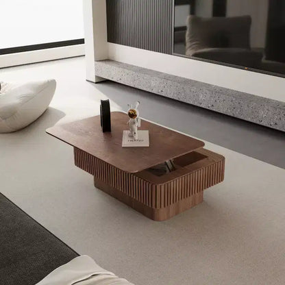 JVNOXK 38.6'' Tavolino da caffè con piano sollevabile e scanalature, con spazio contenitivo, impiallacciatura in legno massello, altezza regolabile, tavolino moderno per soggiorno, camera da letto, noce