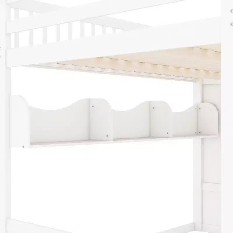 Letto a soppalco Queen Size con scaletta, armadio e scaffali - MDF, 295 kg