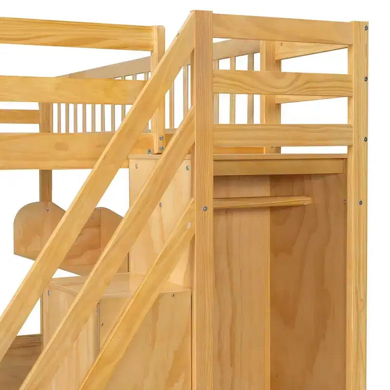 Letto a soppalco Queen Size con scaletta, armadio e scaffali - MDF, 295 kg