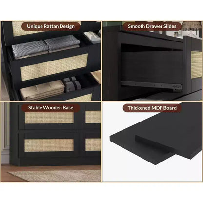 Comò per camera da letto, cassettiera a 9 cassetti in rattan per armadio, cassettiere e cassettoni doppi in legno