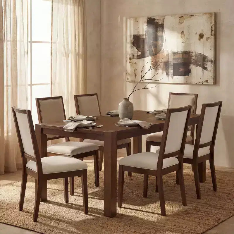 Set da Pranzo Moderno - Tavolo 80" + 6 Sedie Imbottite, Struttura in Legno Massello, Capacità Tavolo 400 libbre, Facile Montaggio