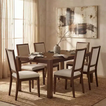 Set da Pranzo Moderno - Tavolo 80" + 6 Sedie Imbottite, Struttura in Legno Massello, Capacità Tavolo 400 libbre, Facile Montaggio