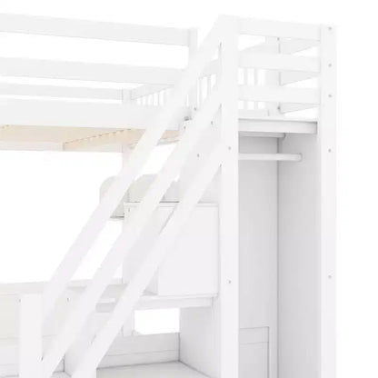 Letto a soppalco Queen Size con scaletta, armadio e scaffali - MDF, 295 kg