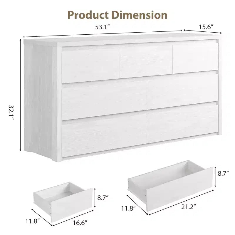 Comò Moderno Largo a 7 Cassetti per Camera da Letto, Grande Cassettiera in Legno con Organizzatore per Soggiorno, Corridoio e Ingresso