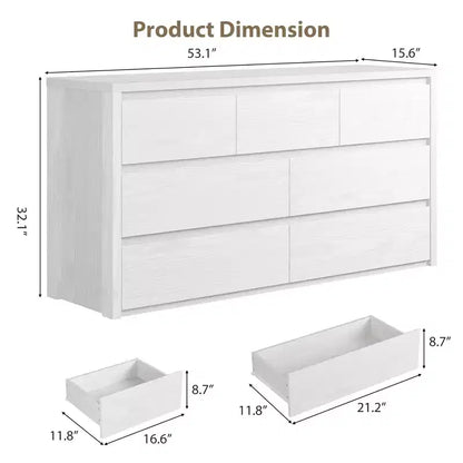 Comò Moderno Largo a 7 Cassetti per Camera da Letto, Grande Cassettiera in Legno con Organizzatore per Soggiorno, Corridoio e Ingresso