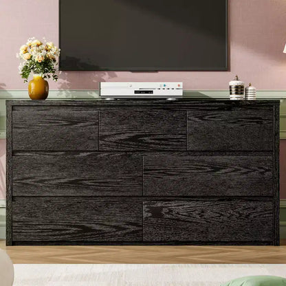 Comò Moderno Largo a 7 Cassetti per Camera da Letto, Grande Cassettiera in Legno con Organizzatore per Soggiorno, Corridoio e Ingresso