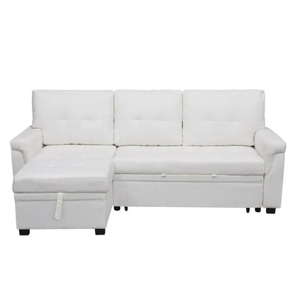 Divano componibile convertibile reversibile con letto estraibile, chaise longue con contenitore nascosto e gambe durevoli