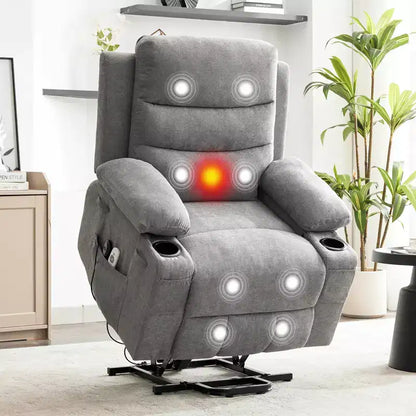 Fauteuil inclinable électrique releveur, fauteuils inclinables électriques pour personnes âgées avec fonction chauffante et massante, aide à la levée, porte-gobelets, poche latérale, pour salon