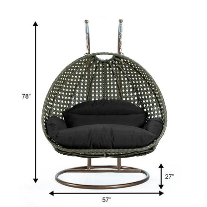 LeisureMod Fauteuil suspendu œuf 2 places avec support - Balançoire / hamac de patio en rotin osier pour extérieur/intérieur avec coussins