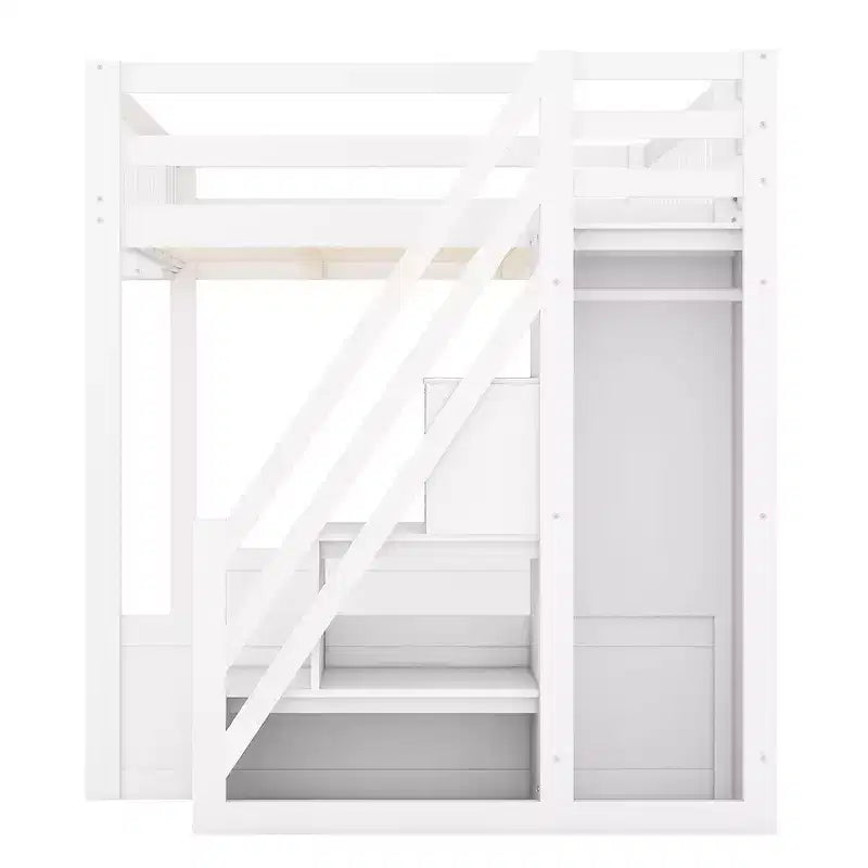 Letto a soppalco Queen Size con scaletta, armadio e scaffali - MDF, 295 kg
