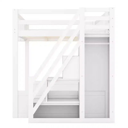 Letto a soppalco Queen Size con scaletta, armadio e scaffali - MDF, 295 kg