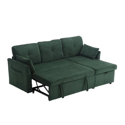 Divano Sezionale a L con Chaise Reversibile, Rivestimento in Velluto a Coste/Ciniglia, con Bracciolo Portaoggetti e Tasca Laterale